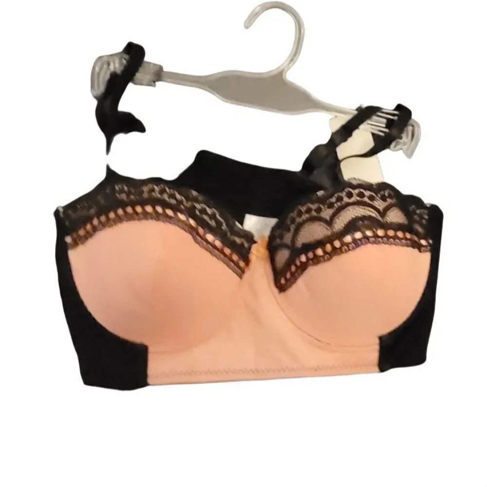 Hers By Herman Womens Peachy Black Lace Padded Adjustable Strap Push Up Bra Size